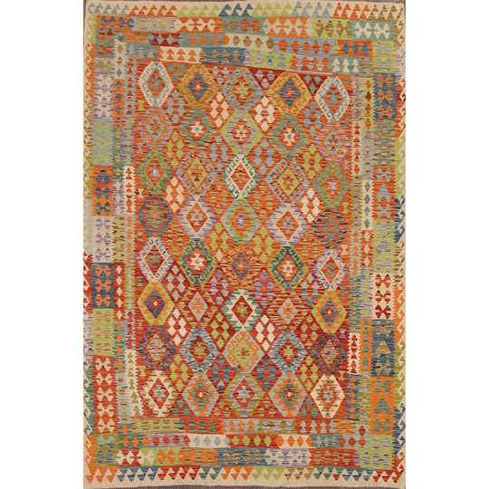 Southwestern Colorful Kilim Reversible Area Rug Flat-weave Wool Carpet - 8'6"x 11'4"