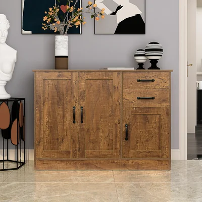 Wood Buffet Sideboard With 2 Doors And 2Drawers, Entryway Serving Storage Cabinet Dining Room Console, 43.3 Inch, Oak