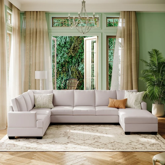 Modern Large Upholstered U-Shape Sectional Sofa, Extra Wide Chaise Lounge Couch, Beige