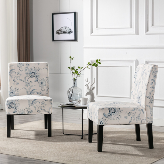 Traditional Fabric Accent Chair, Print, .Modern Slipper Side Chairs Set of 2.