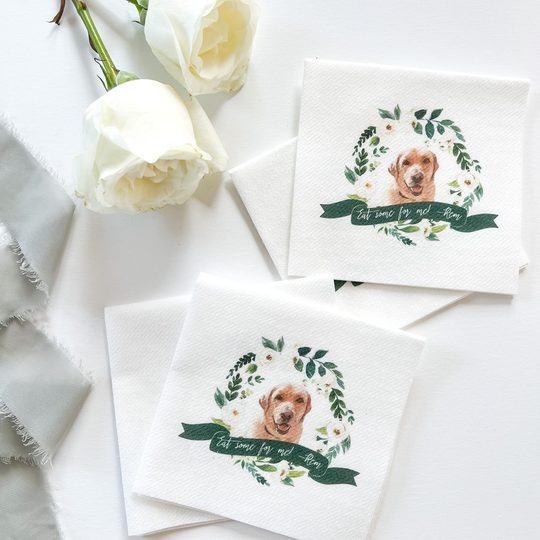 Eat Some For Me - Dog Full Color Wedding Napkins | Bridal Shower Rehearsal Dinner Engagement Party Watercolor Crest