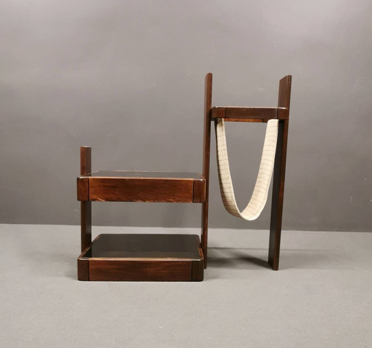 Meblo Nesting Table, Gianfranco Frattini For Cassina, Pine Wood & Smoked Glass, Coffee Table Newspaper Holder