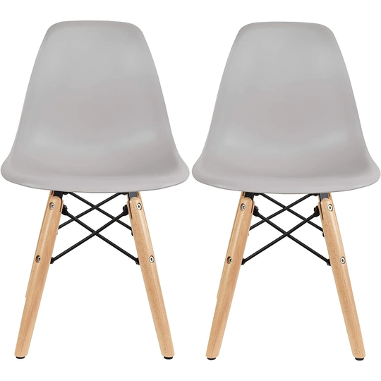 Set of 2 Modern Kids Toddler Size Molded Plastic Armless Chair for Children's Room Natural Wood Eiffel Legs