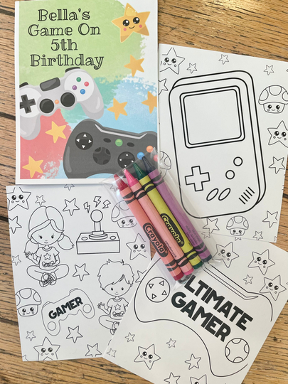Gamer Coloring Kit Favors With Personalized Pages/ Party/Video Game Birthday /Gamer Favor