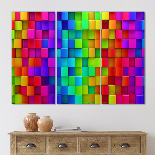Designart 'Rainbow Of Abstract Colorful Blocks' Patterned Canvas Wall Art Print