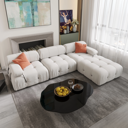 L-shape Teddy Sectional Sofa Soft Couch