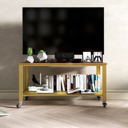 2-Tier Coffee Tables Living Room Table TV Stand with Wheels
