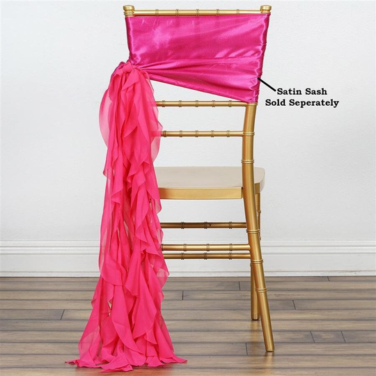 Fuchsia Curly Chiffon Chair Sash Bows Ties Wedding Decorations