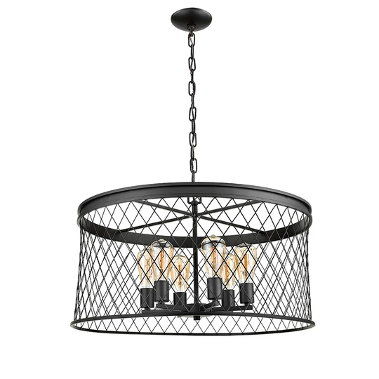 KATA 6-Light Matte Black Cage Pendant- 15.5"H x 25.5"W