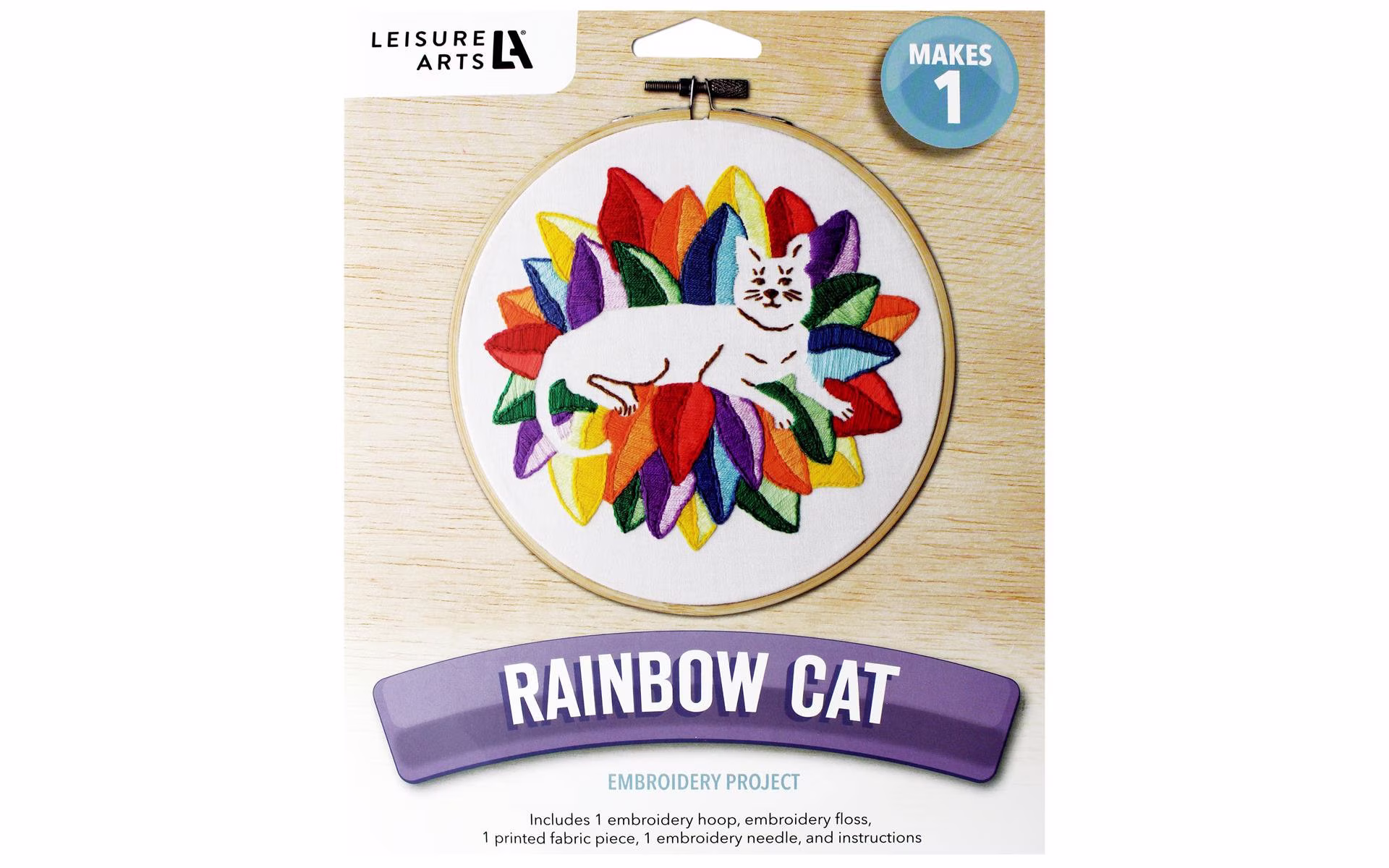 Leisure Arts Rainbow Cat 6" Embroidery Kit