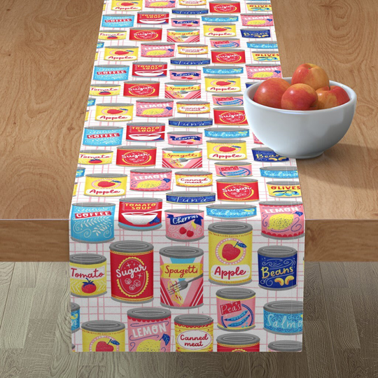 Retro Kitchen Table Runner - Vintage Canned Goods By Whimsical Brush Tins Cotton Sateen Spoonflower