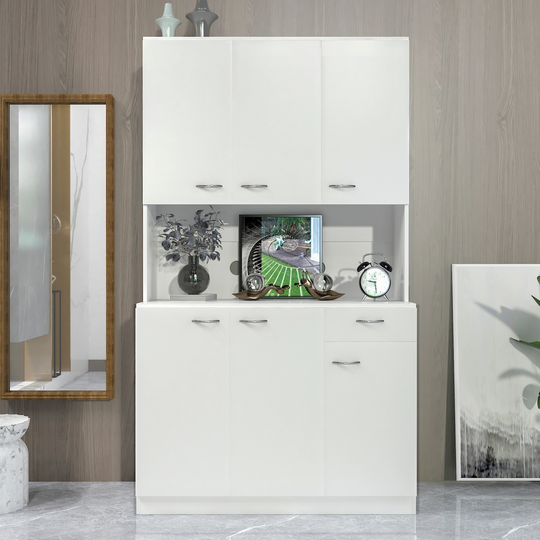 Wardrobe or Kitchen Cabinet, with 6-Doors, 1-Open Shelves and 1-Drawer for bedroom,White