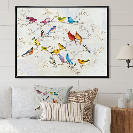 Designart 'Multi-Color Bird on Tree' Modern Farmhouse Framed Canvas - Multi-color