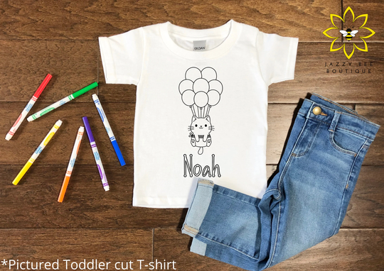 Custom Cute Balloon Cat Coloring Shirt For Kids, Color Your Own Shirt, Personalized Kitty Tee