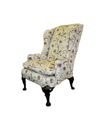 Vintage Quality Shaped Chippendle Style Floral Patterned Wing Chair