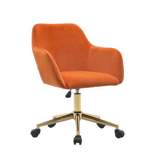 Velvet Adjustable Height Office Chair with Gold Metal Legs
