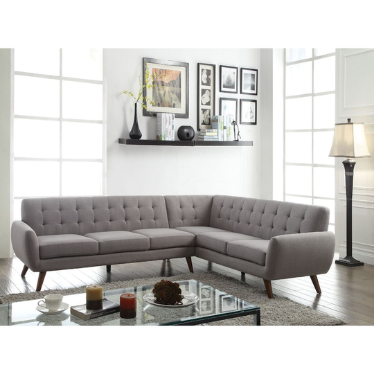 Sectional Sofa in Gray Linen,Mid-Century Style