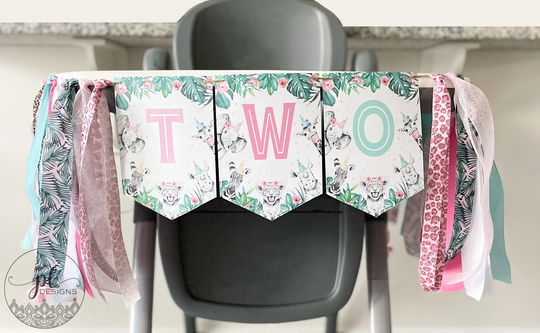 Young Wild & Three High Chair Banner, Two One Chair Banner, Birthday Banner
