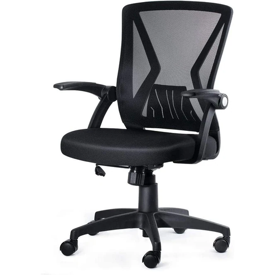 Mid Back Mesh Office Chair Ergonomic Swivel Black Mesh Computer Chair Flip Up Arms with Lumbar Support Adjustable Height