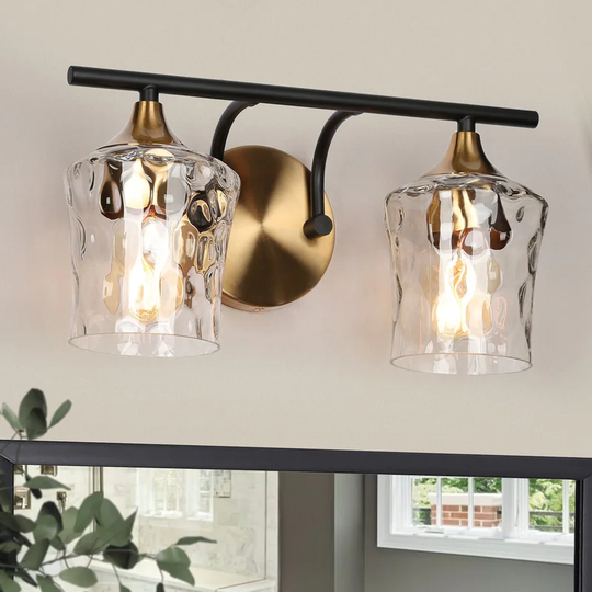 2/3/4-Light Modern Gold Bathroom Vanity Light Wall Sconce with Hammered Glass