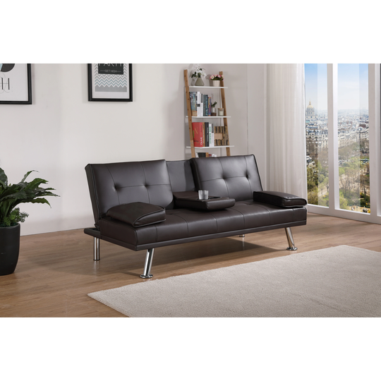 Multifunctional Folding Sofa Bed Leather Sleeper Brown Classic Sofa Couch for Living Room, Bedroom