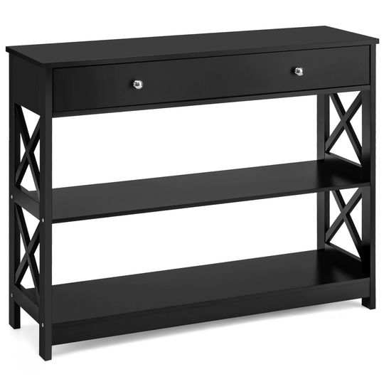 Gymax Console Table Drawer Shelves Sofa Accent Table Entryway Hallway - 39.5'' x 12'' x 31.5''