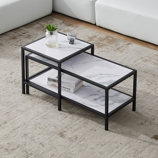 Modern Nesting coffee Table Square & Rectangle(2 pcs), Living Room Furniture