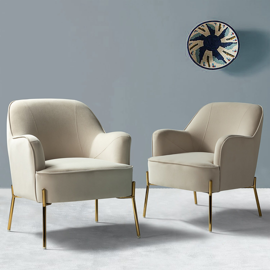 Nora Velvet Living Room Accent Chair Set of 2 for Adults with Golden Metal Legs