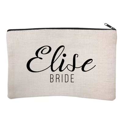 Personalized Script Bridal Party Bride Cosmetic and Makeup Bag