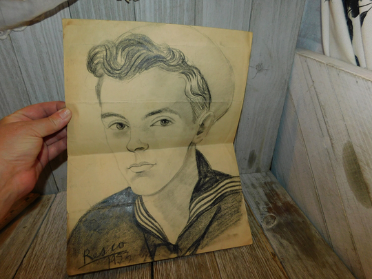 Vintage Drawing Of Sailor, Drawing, Pencil Gift, Prop, Boy Home Decor, Country Daysgonebytreasures