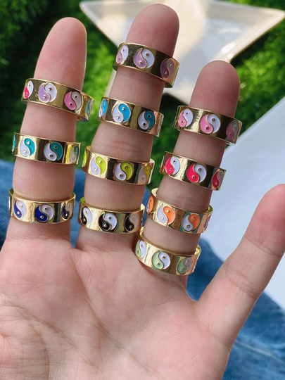 5-10Pcs, Color Enamel Opening Finger Ring Yinyang Taichi Rings For Women Creative Unique Unusual Fashion Jewelry Anillos