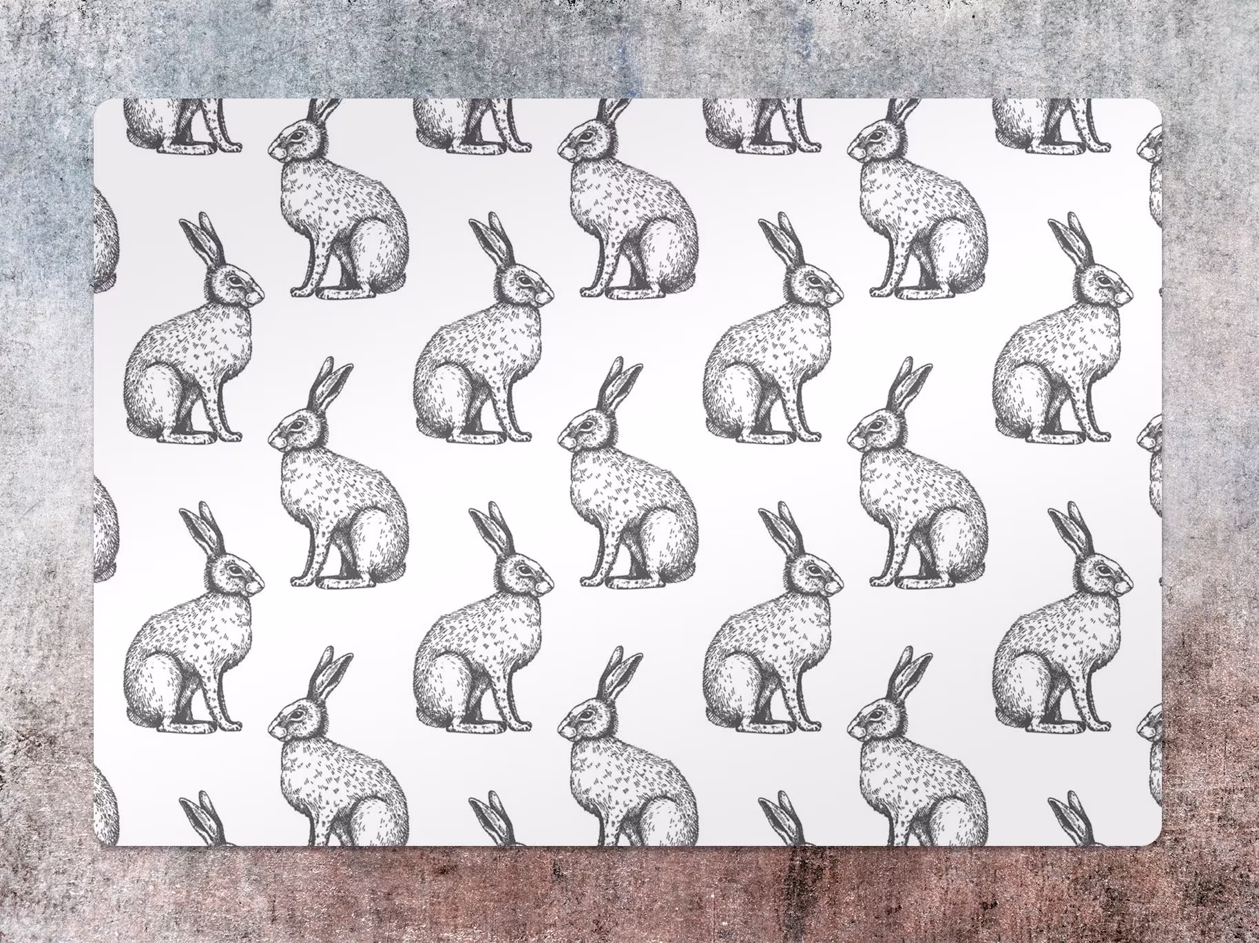 Gray Rabbits Chair Mat, Protective White Splat Animal Vinyl Floor Pvc Area Rug, Gift Idea, Game Room Rug