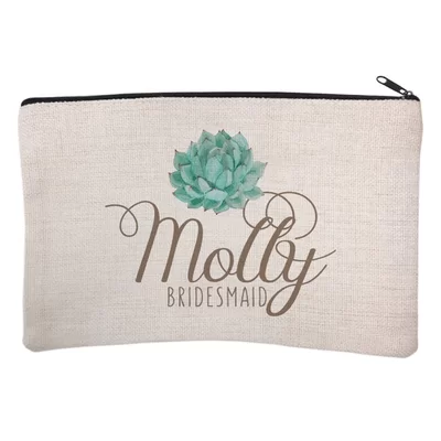 Personalized Succulent Bridal Party Bridesmaid Cosmetic and Makeup Bag