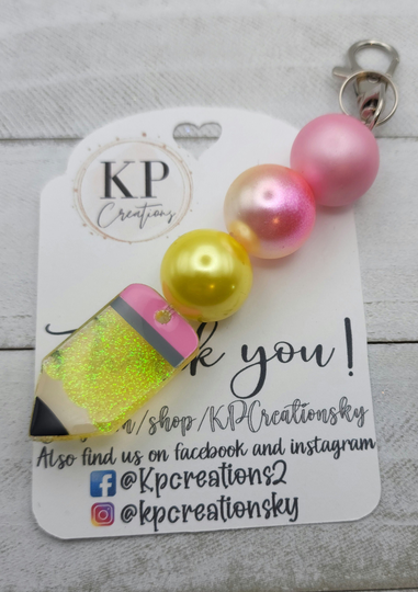 Pencil Beaded Keychain/Teacher Appreciation Gift/Pencil Keychain/School Teacher Keychain/Teacher Gift/Cute Office Keychain