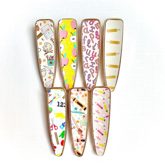 7 Shapes | Back To School Faux Leather Clip, You Choose 1 Abc Apple Pencil Crayon Hair Duckbill Buy 3 Get 1 Free