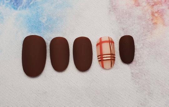 Dark Brown Plaid Press On Nails