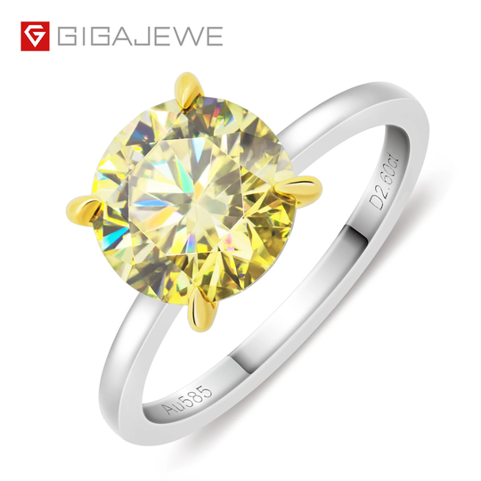 Vivid Yellow Uncoated Color 3Ct Round Ring Moissanite 9K/14K/18K White Gold, Ring, Engagement Women Gift