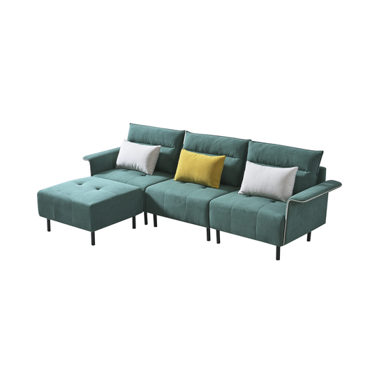 L-Shaped Sectional Sofa with Removeable Ottoman and 3 Pillows