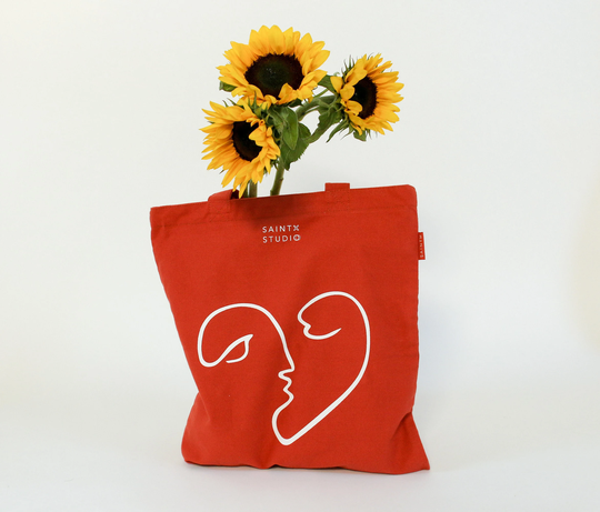 Carry Tote - Canvas Bag With Zip & Pocket, A Kiss, Love Screenprint. Art Bag, Library Shoulder Bag. Gift For Her, Unique Present