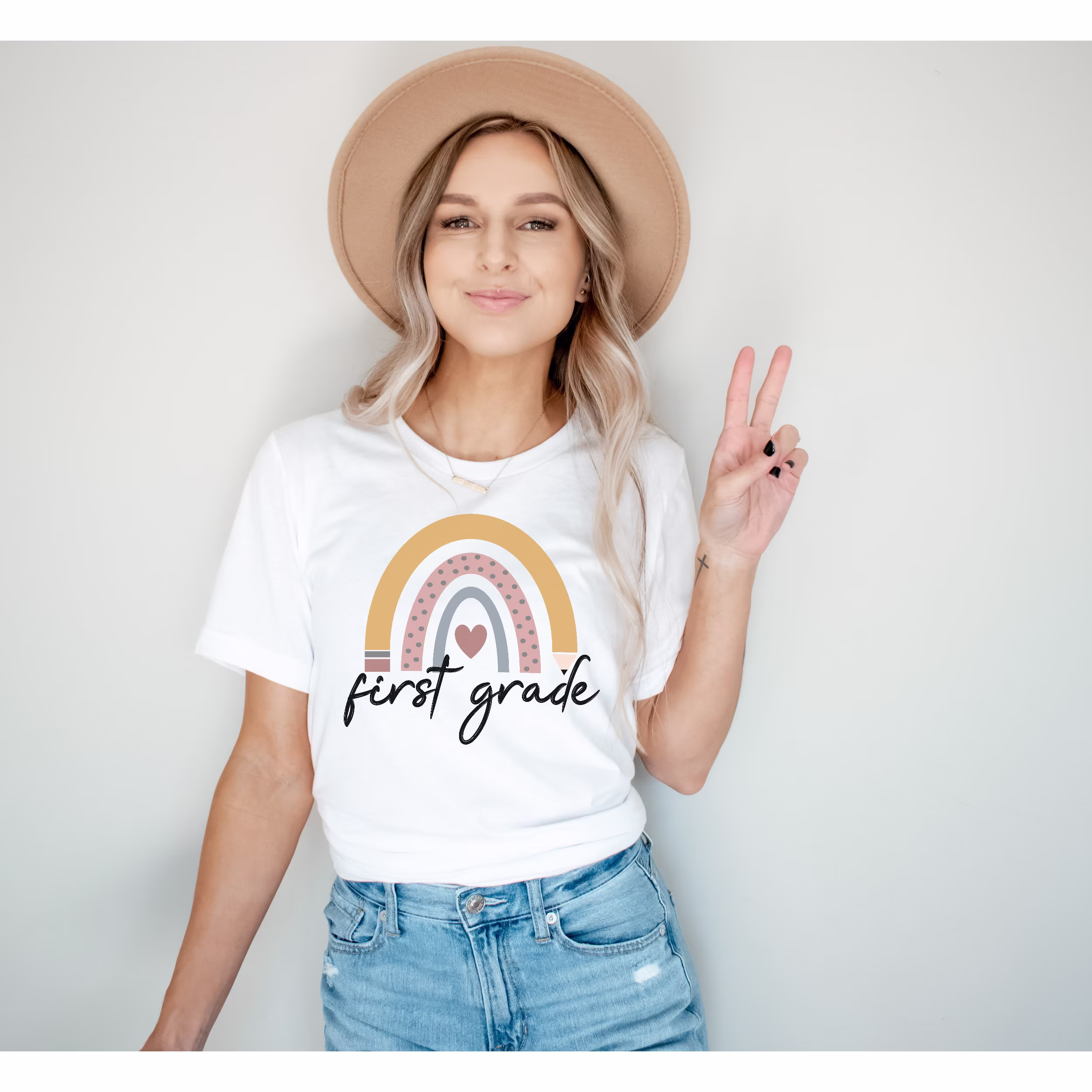 First Grade Teacher Shirt, Level Matching Elementary Teaching Gift, 1st Crew, Back To School Outfit, Boho Pencil Rainbow