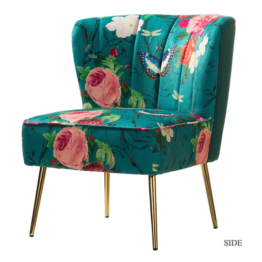 Oriental Design Floral Fabric Pattern Side Chair Ergonomic Chair Lounge Chairs