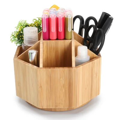 Bamboo Rotating Pencils Holder Art Supply Organizer