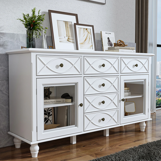 White Sideboard Buffet Cabinet with Glass Doors Buffet Console Table