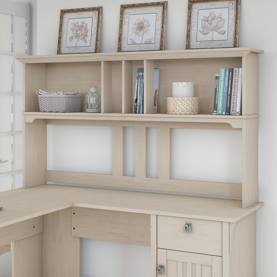 Bush Furniture Salinas Antique White Hutch for L-shaped Desk
