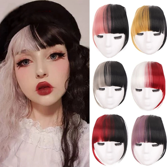 Contrast Color Bangs, Two-Color Bangs Hair Piece, Cosplay Extension, Party Girl Woman Front Wig Extension