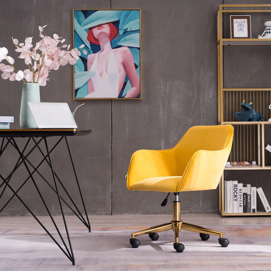 Brown Velvet Home Office Chair with Gold Metal Legs