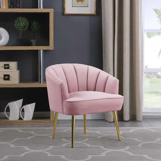 Morden Fort Glam Velvet Barrel Carter Chair with Golden Legs