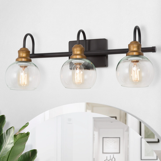 Olia Modern Brass Black 3/4/5-Light Bathroom Vanity Lights Clear Glass Wall Sconces