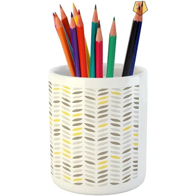 Geometric Pencil Pen Holder, Fish With Abstract Pattern Techno Urban Illusion Creative Design Print, Ceramic Pencil Holder For Desk Office Accessory,
