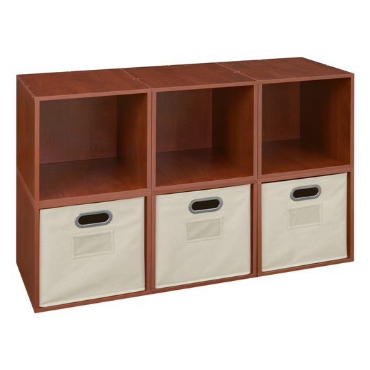 Noble Connect Storage Set - 6 Cubes and 3 Canvas Bins- Cherry/Natural